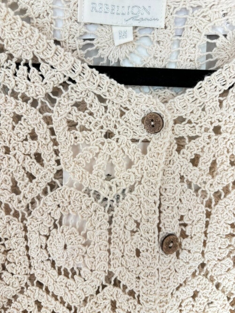 Rebellion Crocheted Cardigan Women's M Cropped Sweater Cream  NEW - Picture 7 of 13